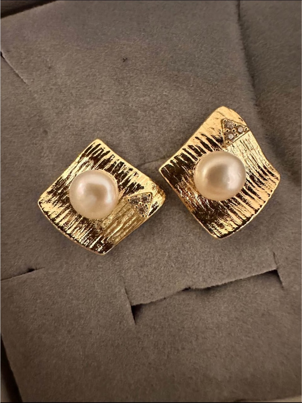14k Gold Plated Freshwater Pearl Accent Square Earrings